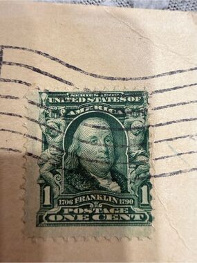 BENJAMIN FRANKLIN US Postage 1 Cent Stamp-Green EXTREMELY RARE 1900s Series-Fine